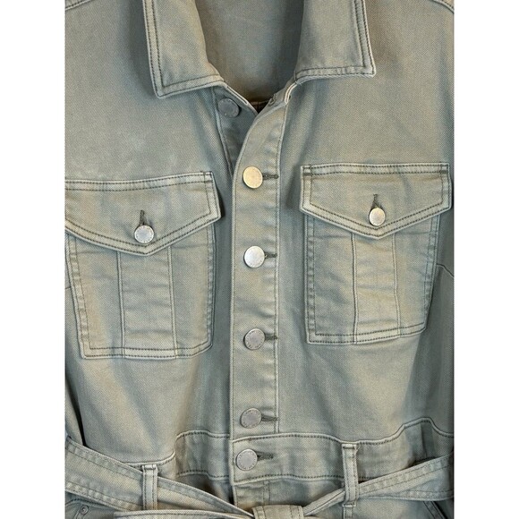 LANE BRYANT Olive Green Denim Jumpsuit 16 Petite Belted Straight Leg Utility 70s - Picture 5 of 16